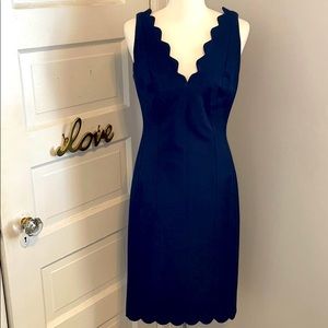 Banana Republic Scallop Stretch Sheath Dress Navy